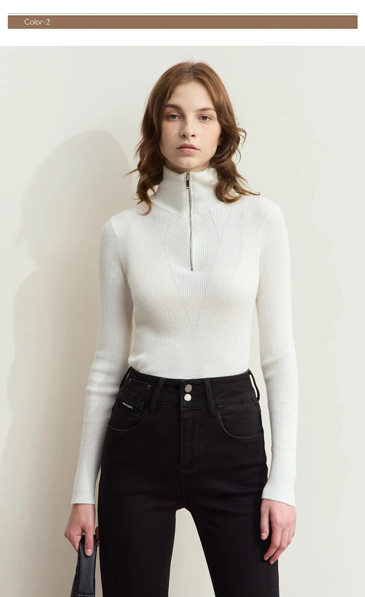 Damen-Strickjacke Stehkragen Reißverschluss Slim Streetwear Winter