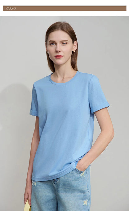 Damen Top im minimalistischen Stil aus einfarbiger mercerisierter Baumwolle