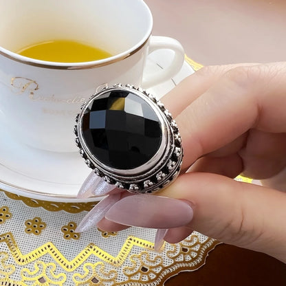 Damen-Ring Totenkopf Skelett schwarz Cocktail aus Sterlingsilber