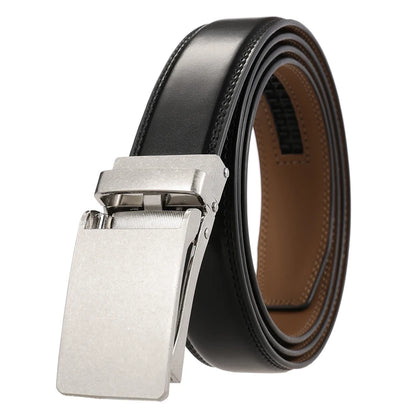 Herren-Gürtel aus Rindsleder mit automatischer Metallschnalle, 31 mm Breite, braun