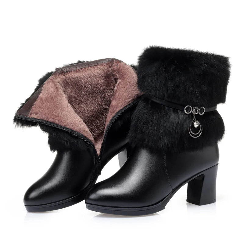 AIYUQI Women Winter Boots 2025 New Round Toe Fashion Women's Fashion Boots Natural Wool Lining Rabbit Fur Women Ankle Boots