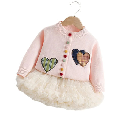 Mädchen Pullover Set mit Patchwork und Tutu Rock für Kinderoutfit 2PCS