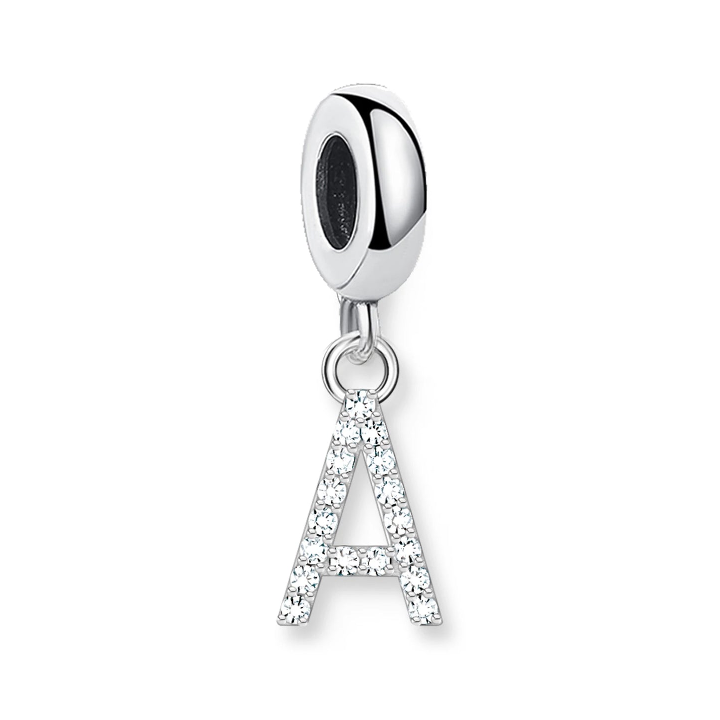 Buchstaben-Anhänger A aus 925er Sterling-Silber mit weiß funkelnden Steinen