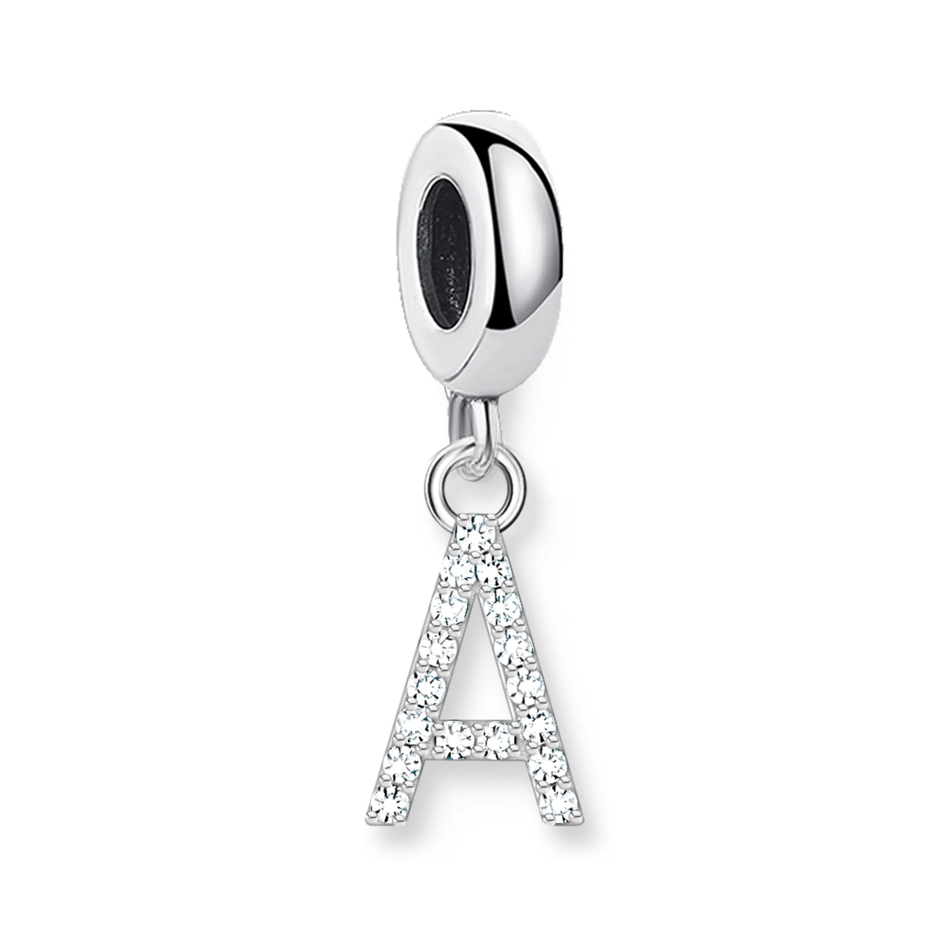 Buchstaben-Anhänger A aus 925er Sterling-Silber mit weiß funkelnden Steinen