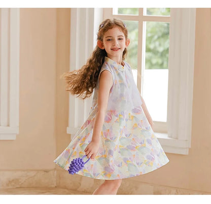 Ärmelloses Mädchen-Kleid mit Pailletten für Geburtstag oder Hochzeit in Weiß, Rosa und Dunkelgrün – festliche Kinderbekleidung