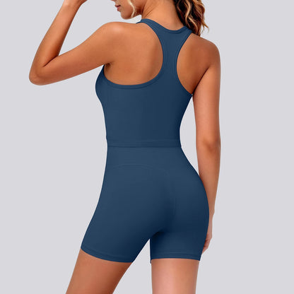 Yoga-Set mit Racerback-Top und kurzen Push-up-Shorts, dunkelblau