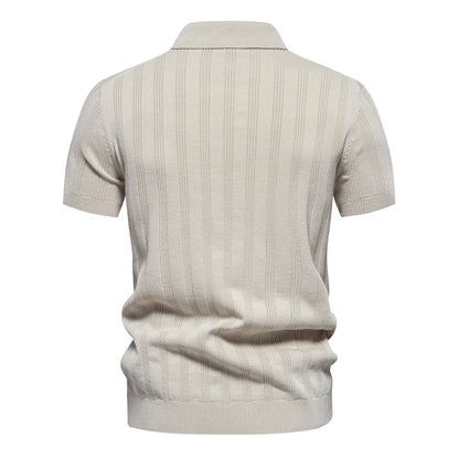 Premium Geripptes Herrenpoloshirt Leicht Atmungsaktiv