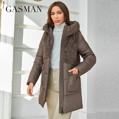 Kurze Damen-Daunenjacke mit Stehkragen und Kapuze – Slim Fit und warm für den Alltag