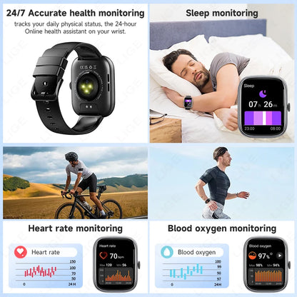 LIGE AI Sprachassistent Smart Watch für Männer Frauen 1,96" HD Touchscreen Fitness Tracker Drahtloser Anruf IP68 Wasserdichte Smartwatch
