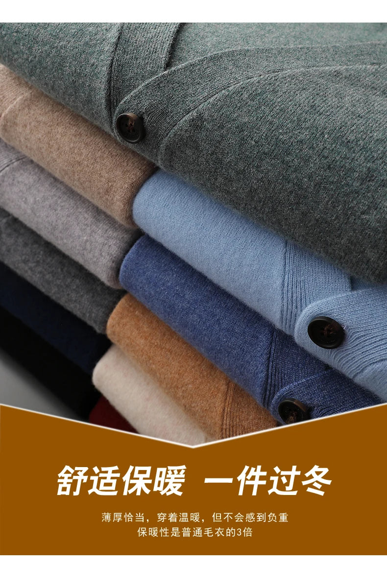 Herren Strickjacke Frühling und Herbst Basic Strick pullover aus reiner Wolle Herren große lose V-Ausschnitt Mantel reine Farbe Freizeit jacke Top