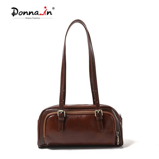 Damen Bucket-Tasche aus Echtleder | Vintage Zwei-Griffe