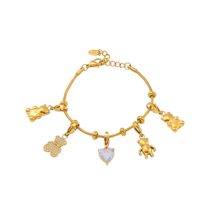 Damen-Charm-Armband mit Bär-Anhänger und Zirkonia