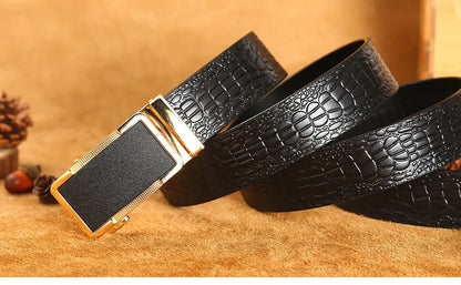 Herren Echtleder-Gürtel Business Luxus Krokodil Automatik-Schnalle 3,5 cm Top-Qualität