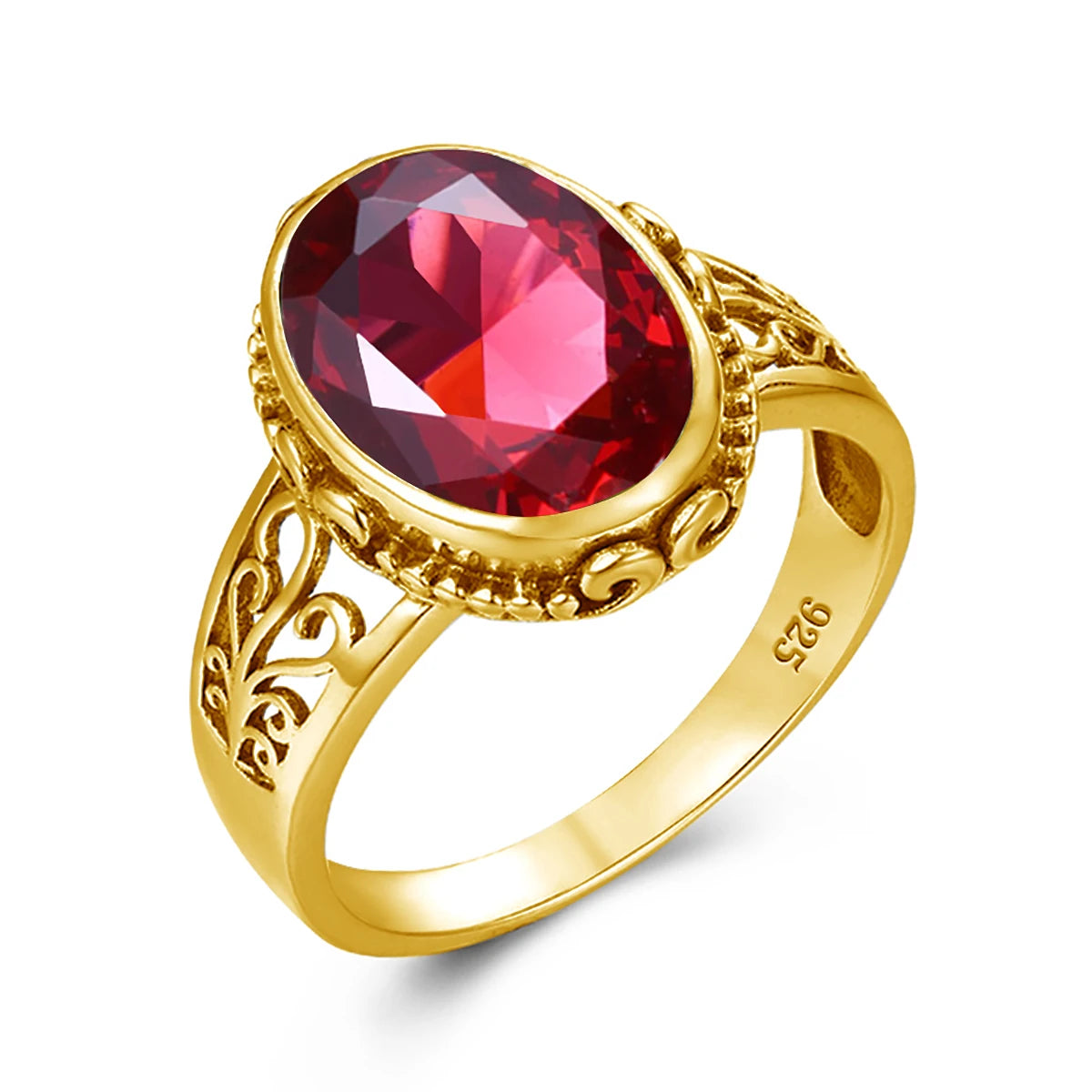 Damen-Ring aus Gold mit ovalem Granatstein 10x14 mm handgefertigtes Schmuckstück im markantem Design