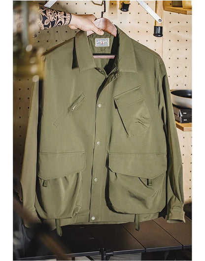 Herren Jacke Urban Outdoor Große Taschen Grüne Lässige Revers Jacke