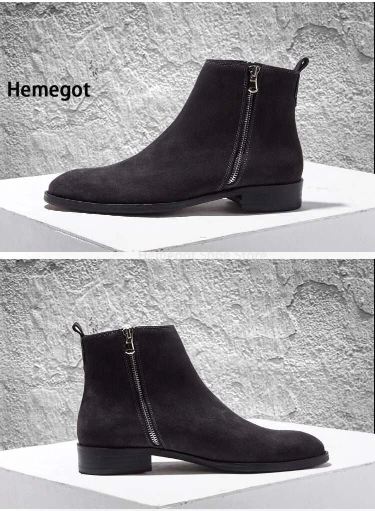 Schwarze Wildleder-Chelsea-Boots mit seitlichem Reißverschluss und kurzem Schaft