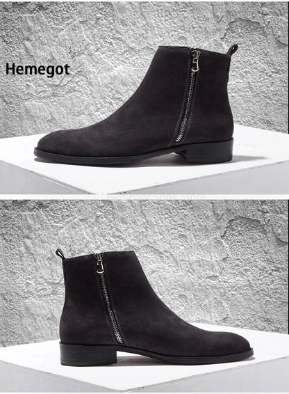 Schwarze Wildleder-Chelsea-Boots mit seitlichem Reißverschluss und kurzem Schaft