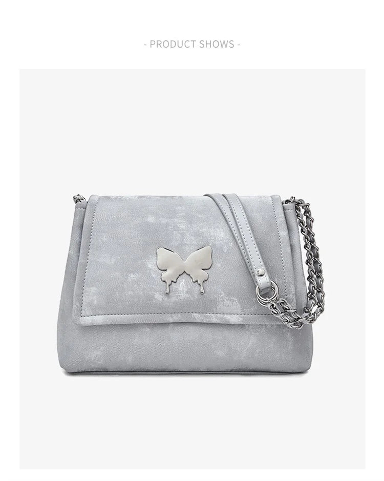 Elegante Damen Schultertasche aus PU-Leder mit Schmetterlings-Dekor