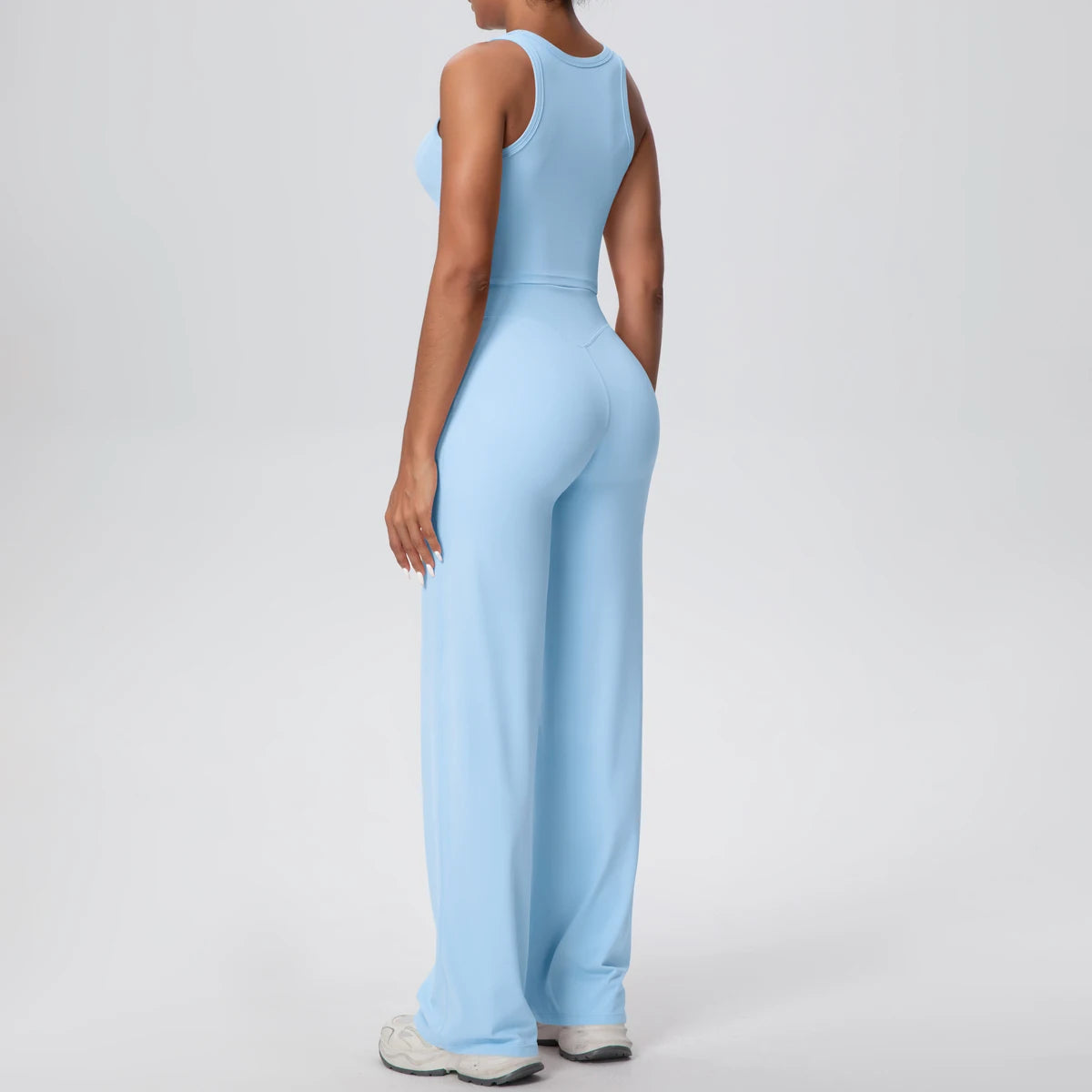 Schnelltrocknendes Yoga-Set mit einteiligem Tanktop und Schlaghose, Himmelblau