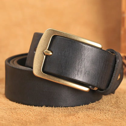 Herren Echtleder-Gürtel Vintage Kupferschnalle Handgemacht Rindsleder Jeans 3,8 cm