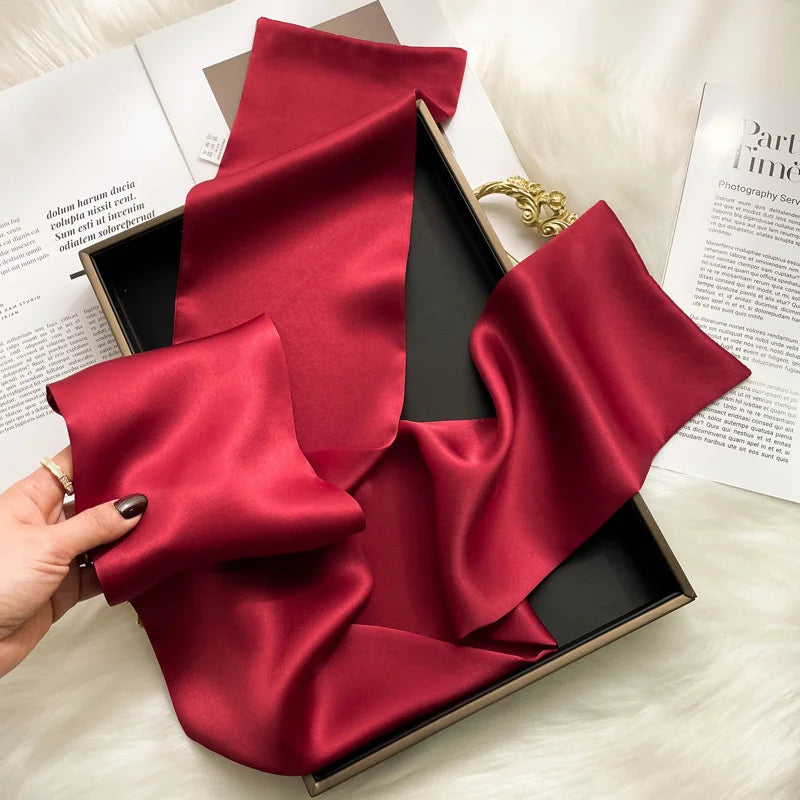 Damen Seidenschal dünn Taschenband Foulard Haarband Stirnband bedruckt B