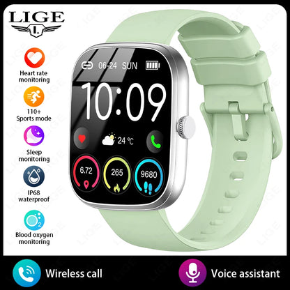 LIGE AI Sprachassistent Smart Watch für Männer Frauen 1,96" HD Touchscreen Fitness Tracker Drahtloser Anruf IP68 Wasserdichte Smartwatch