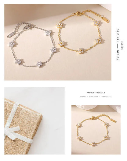 Damen-Kettenarmband mit Gänseblümchen-Zirkonia aus Edelstahl