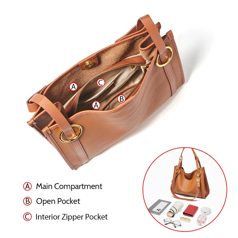 Damen Handtasche Aus Echtem Leder Mit Großer Kapazität