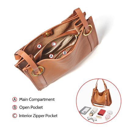 Damen Handtasche Aus Echtem Leder Mit Großer Kapazität