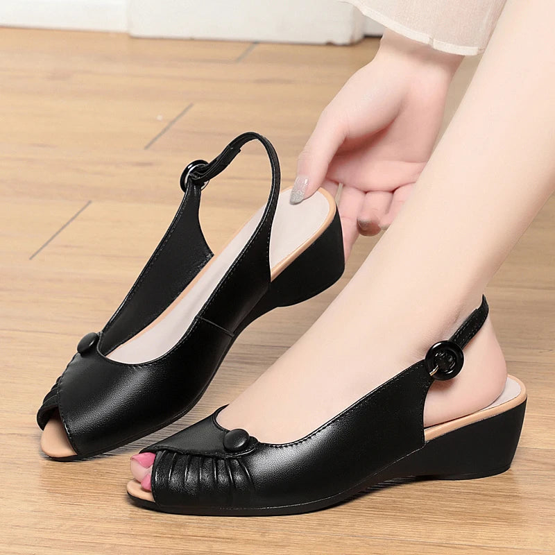 AIYUQI 2025, neue frauen sandalen Keil ferse fisch mund weibliche schuhe Große größe one-strap sandalen frauen