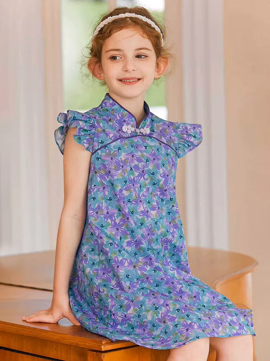 Sommerliches Prinzessinnen-Kleid für Mädchen aus tiefviolettem Tüll – ideal für Hochzeiten und Geburtstagsfeiern (Größe 110-170 cm)