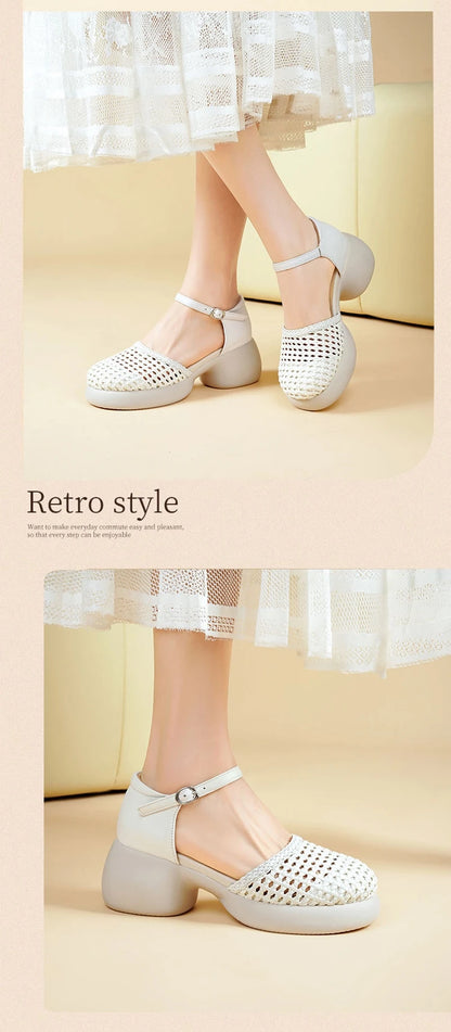 AIYUQI frauen Sandalen Retro 2025, Neue Sommer Römischen Weiblichen Sandalen Große Größe Woven Hohl High Heels Für Frauen