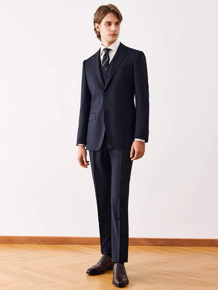Doppelreihiger Herrenanzug mit schwarzem Streifenmuster aus Wolle – Slim Fit für Hochzeit, Büro und festliche Anlässe