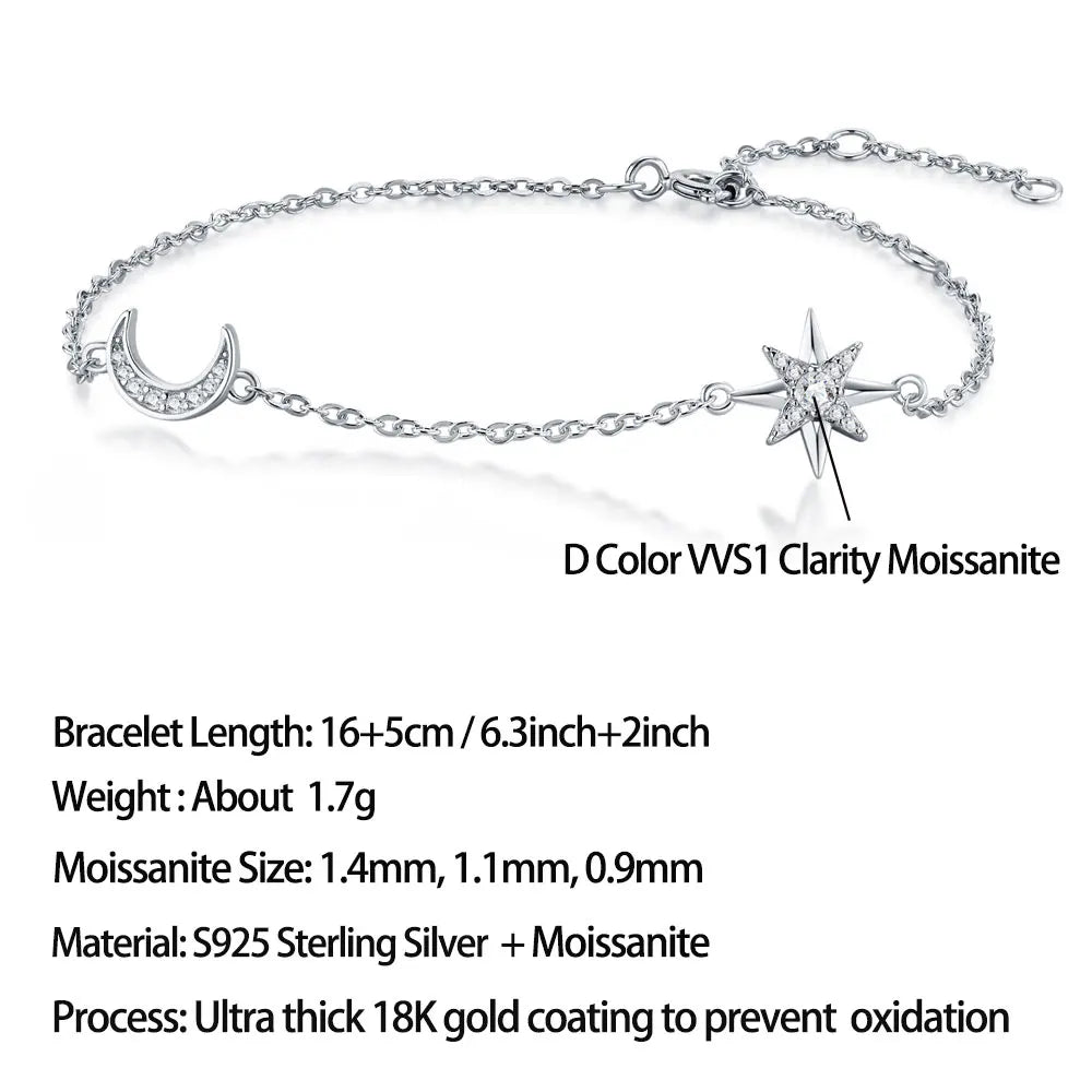 Damen-Ring Mond und Stern mit Moissanit
