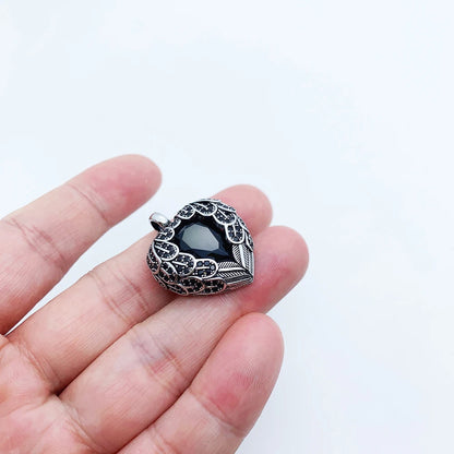 Damen-Charm-Anhänger geflügeltes Herz schwarz Glamour aus Sterlingsilber