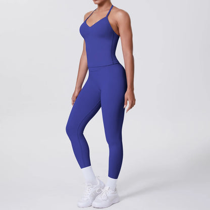 Damen Yoga-Set mit ärmelloser Weste und Leggings, dunkelblau