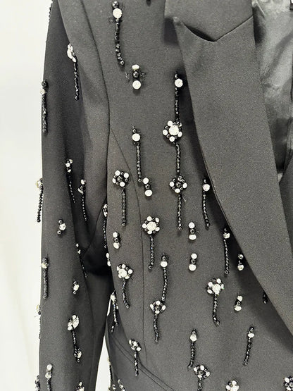 Damen-Blazer locker Perlen Diamanten Verzierung Runway Anzugjacke