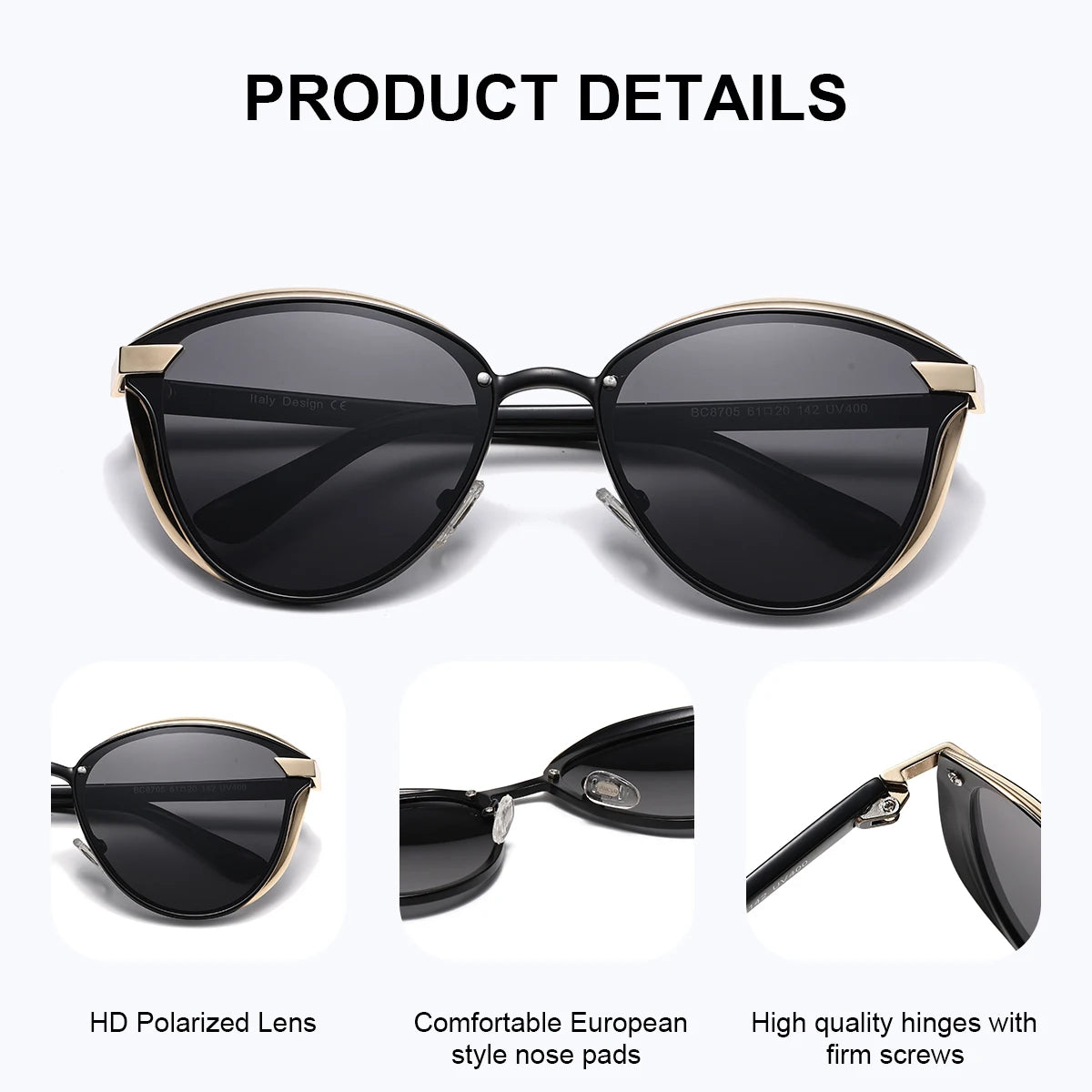 Damen-Sonnenbrille Katzenauge Urlaub UV400 polarisiert Modeaccessoire