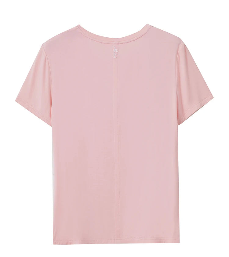 Damen T-Shirt im minimalistischen Casual-Stil mit V-Ausschnitt und kurzen Ärmeln