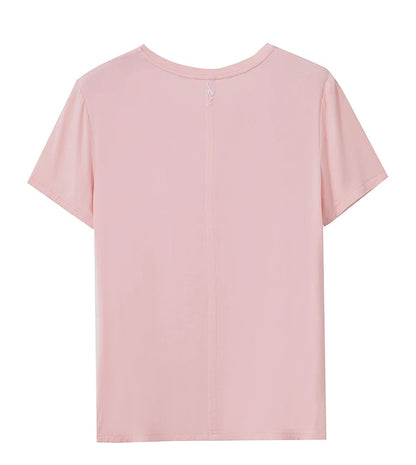 Damen T-Shirt im minimalistischen Casual-Stil mit V-Ausschnitt und kurzen Ärmeln