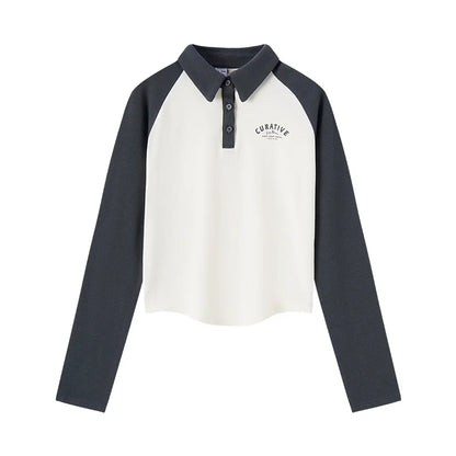 Semir Poloshirt für Damen, kurzer Stil, schmal, farbblockiert, Raglanärmel, 2024, Frühjahr, neues Oberteil mit Buchstabendruck