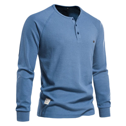 Herren Langarm Waffel Henley T-Shirt in fester Farbe für den Herbst