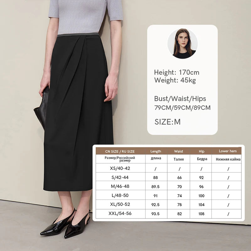 Damen-Plisserock Midi in Schwarz mit Faltenfront und geradem, leicht fallendem Saum