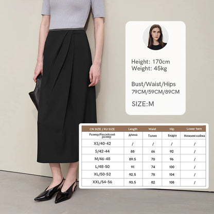 Damen-Plisserock Midi in Schwarz mit Faltenfront und geradem, leicht fallendem Saum