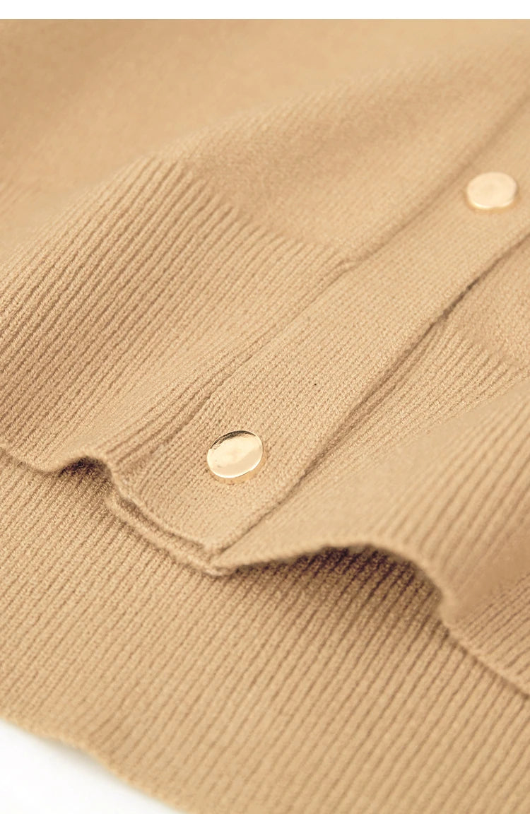 Damen-Strickjacke Rundhals Wolle Metallknopf französisch Büro Frühling