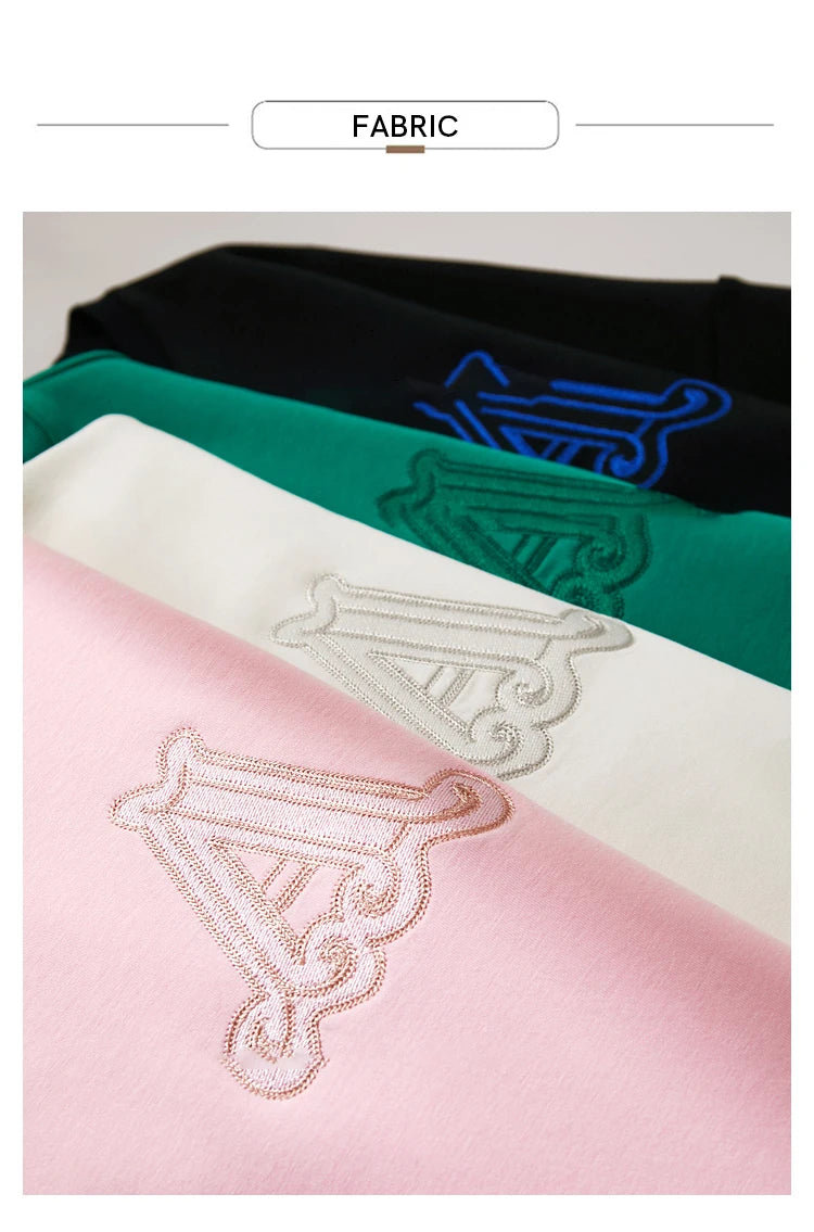 Damen Rundhals-T-Shirt im minimalistischen Stil mit lässiger Stickerei und kurzen Ärmeln