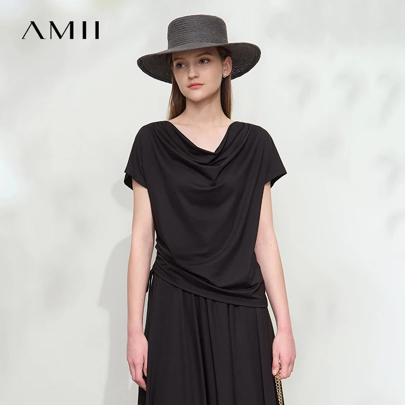 Damen T-Shirt aus Modal-Baumwolle mit kurzen Rotator-Ärmeln und Swing-Neck