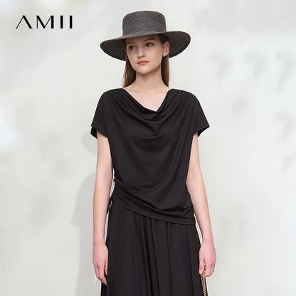 Damen T-Shirt aus Modal-Baumwolle mit kurzen Rotator-Ärmeln und Swing-Neck