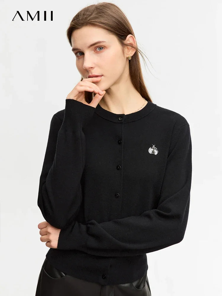 Damen-Rundhals-Strickjacke Wolle-Seide Perlenstickerei Knöpfe Herbst-Winter