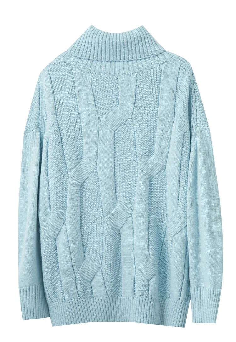 Damen-Rollkragenpullover locker Wolle-Mix lang Winter